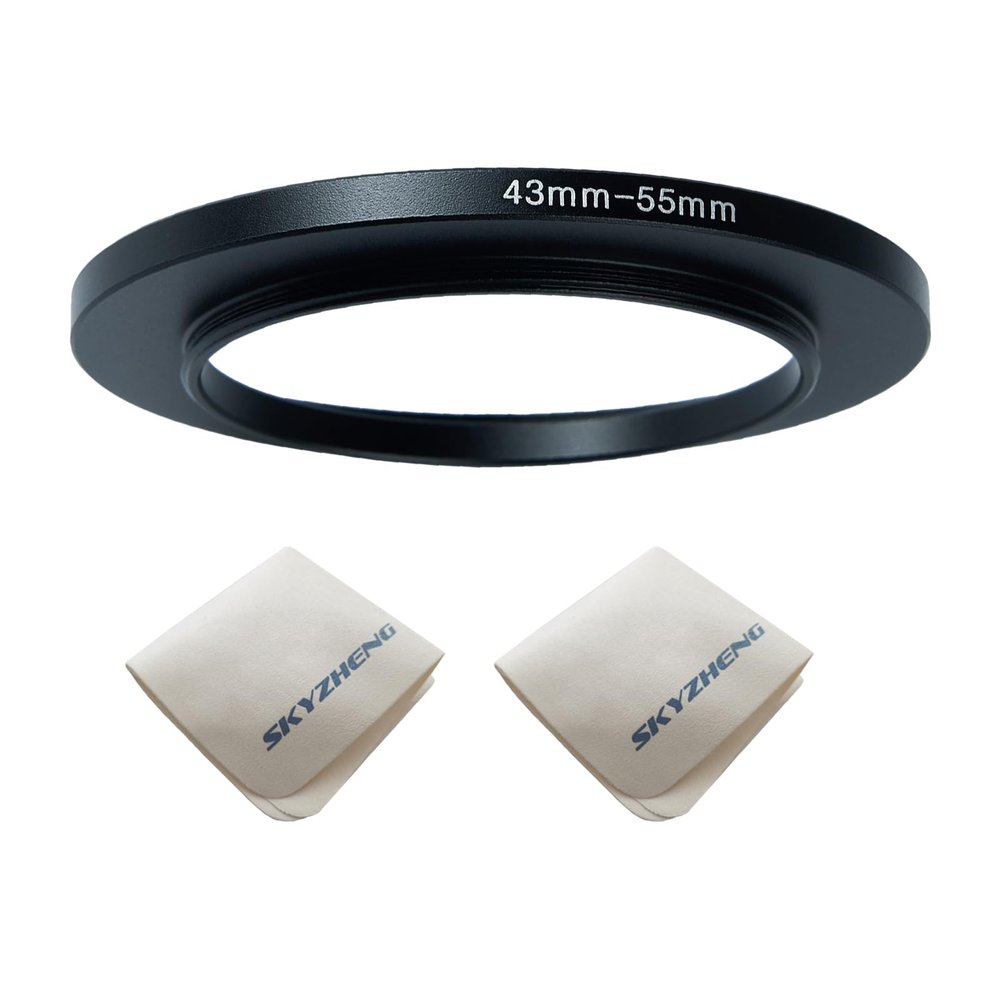 43mm Lens to 55mm Camera Lens Adapter 43mm to 55mm Step Up Ring Adapter Ring for All Brands of UV ND CPL, with Premium Lens Wiping Cloth 2 Pack (43mm-55mm)