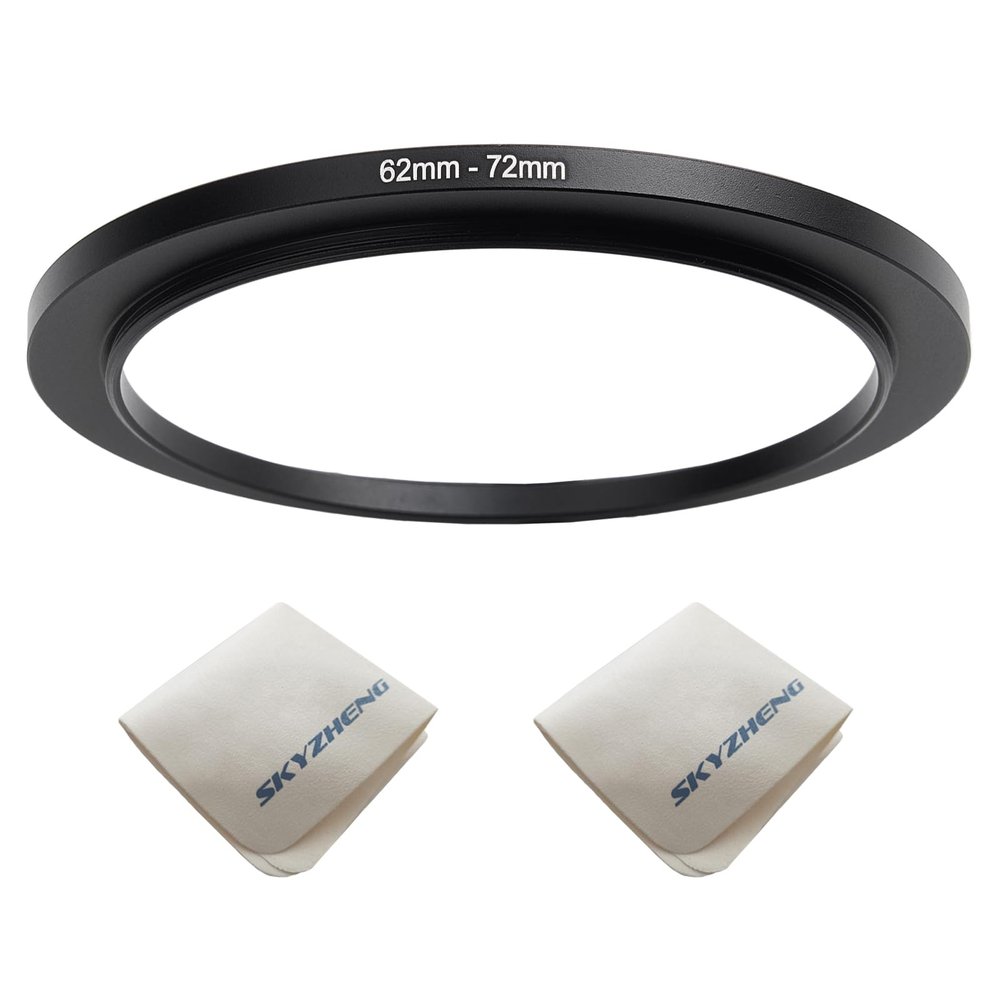 62mm Lens to 72mm Camera Lens Adapter 62mm to 72mm Step Up Ring Adapter Ring for All Brands of UV ND CPL, with Premium Lens Wiping Cloth 2 Pack (62mm-72mm)