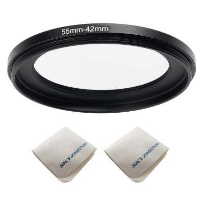 55mm Lens to 42mm Camera Lens Adapter 55mm to42mm Step Down Ring Adapter Ring for All Brands of UV ND CPL, with Premium Lens Wiping Cloth 2 Pack (55mm-42mm)