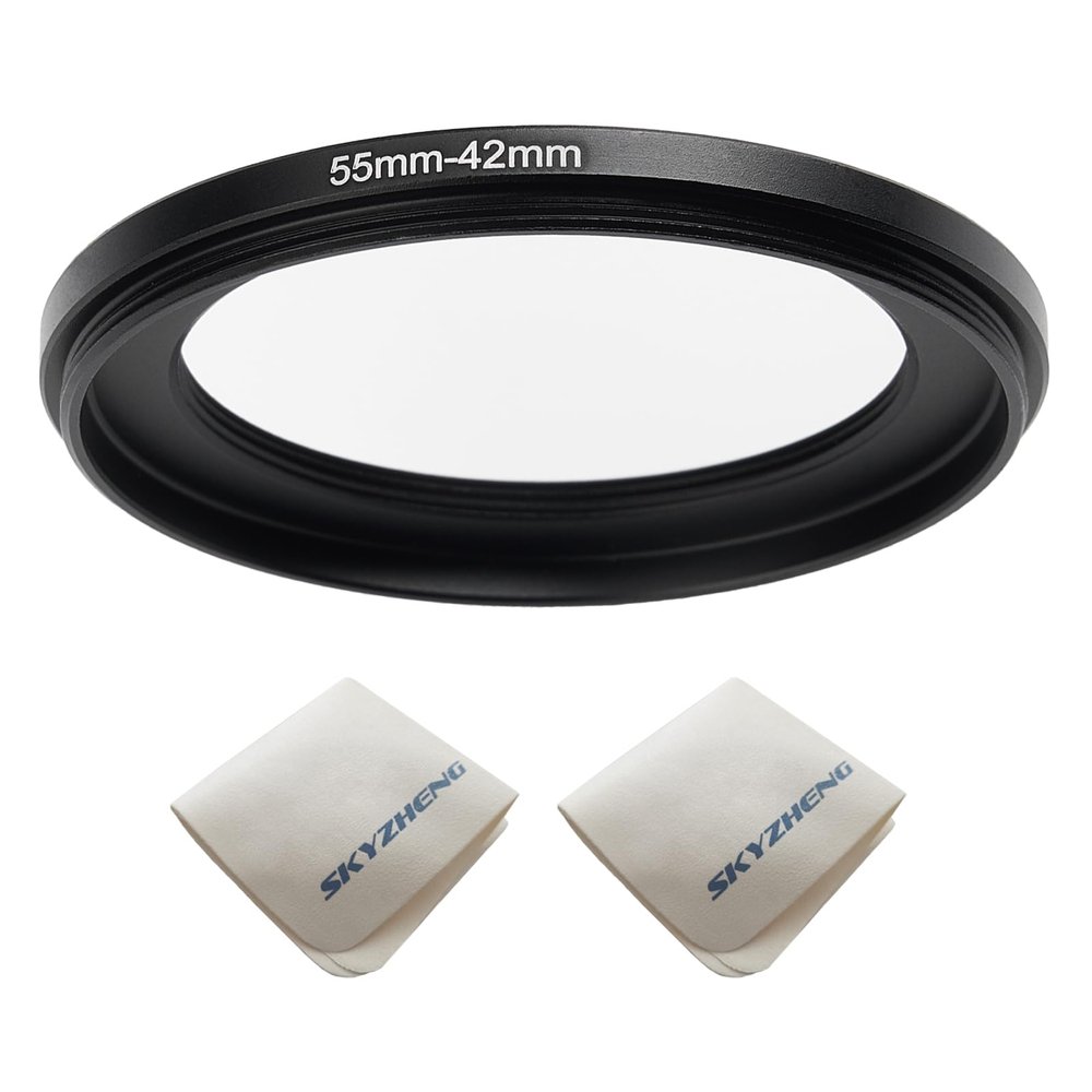 55mm Lens to 42mm Camera Lens Adapter 55mm to42mm Step Down Ring Adapter Ring for All Brands of UV ND CPL, with Premium Lens Wiping Cloth 2 Pack (55mm-42mm)