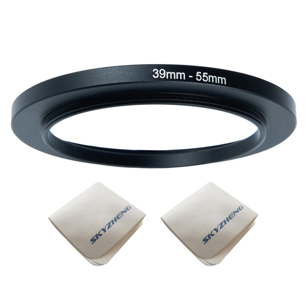 39mm Lens to 55mm Camera Lens Adapter 39mm to 55mm Step Up Ring Adapter Ring for All Brands of UV ND CPL, with Premium Lens Wiping Cloth 2 Pack (39mm-55mm)