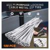 Cable Tie Straps,Locking Ties, 50/100PCS Locking Cable Metal Zip Ties Stainless Steel Cable Twist Ties Locking Metal Zip-Exhaust Wrap Coated (Color : Silver, Size : 100Pcs 4.6MM x 150MM) ( Color : Sil view 3