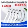 Cable Tie Straps,Locking Ties, Self-locking 304 Stainless Steel Cable Tie 100pcs 4.6mm 7.9mm 10mm 12mm Width100-1000mm Locking Ties (Color : 100PCS, Size : 4.6x800mm) ( Color : 100pcs , Size : 4.6x100 view 3