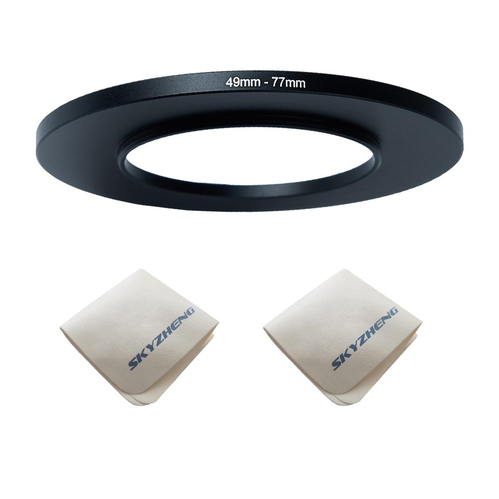 49mm Lens to 77mm Camera Lens Adapter 49mm to 77mm Step Up Ring Adapter Ring for All Brands of UV ND CPL, with Premium Lens Wiping Cloth 2 Pack (49mm-77mm)