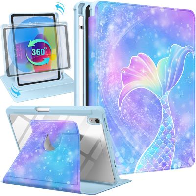 Uppuppy for iPad mini 7/6 Case - for iPad mini 6th/7th Generation Cases Women Cute Folio Cover with Pencil Holder Girls Girly Kawaii Tail Pretty Rotating Stand for Apple Mini 6/A17 Pro Case 8.3 Inch