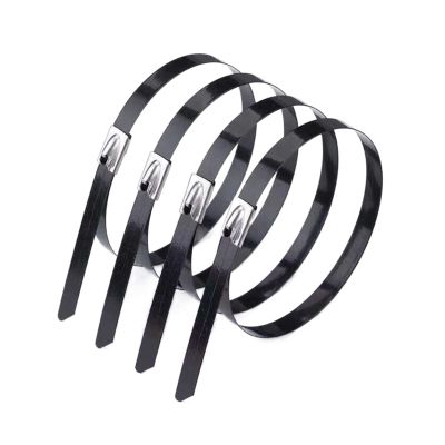 Cable Tie Straps,Locking Ties, 25pcs 4.6x100/150/200/260/300/350/400 To 700mm Stainless Steel Cable Ties Locking Metal Zip-Exhaust Wrap Coated (Color : Metallic, Size : 4.6X700 black 25PCS) ( Color :
