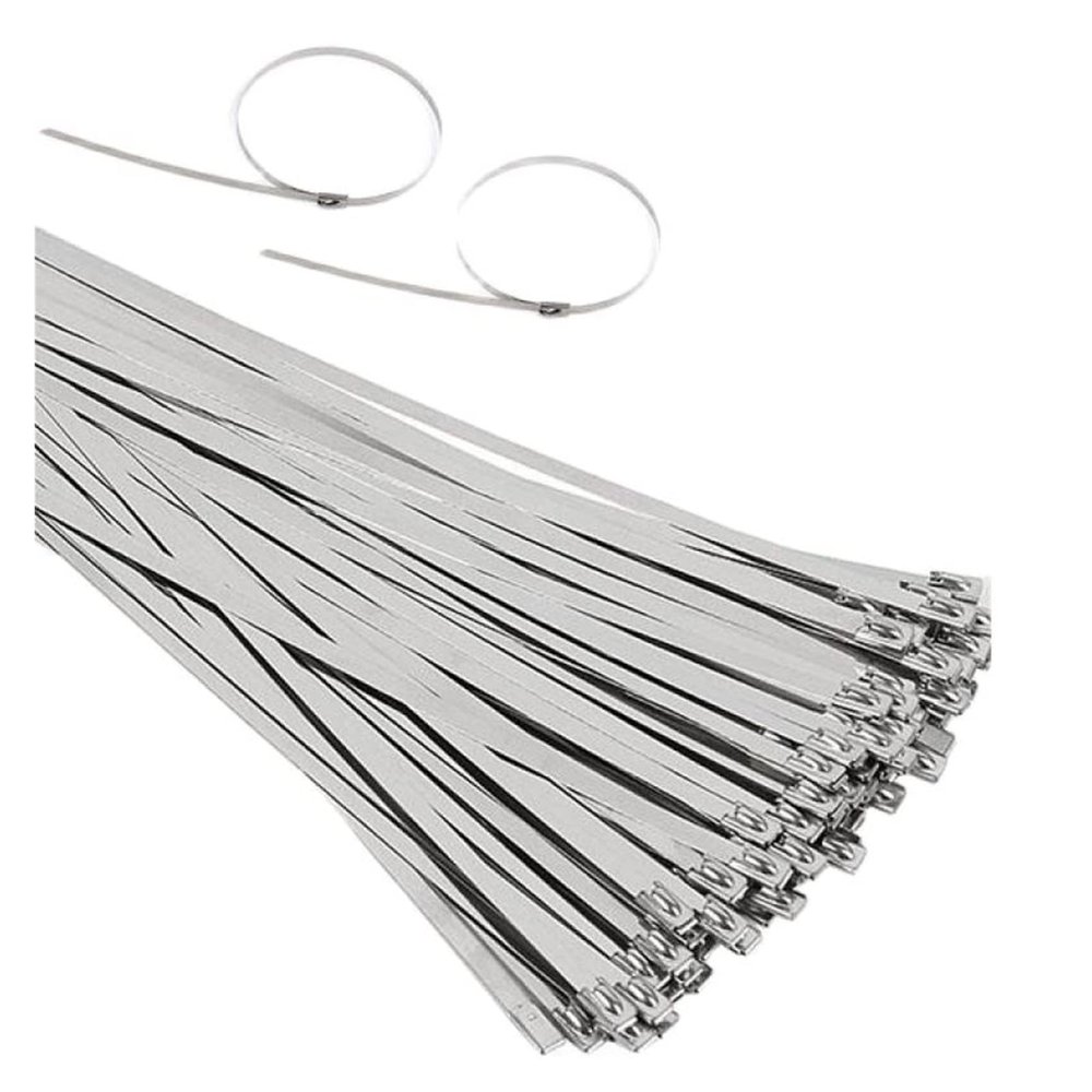 Cable Tie Straps,Locking Ties, 100PCS Locking Cable Metal Zip Ties Stainless Steel Cable Twist Ties Locking Metal Zip-Exhaust Wrap Coated (Color : Silver, Size : 100PCS 4.6MM x 200MM) ( Color : Silver