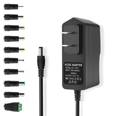 12V 1A DC Power Supply Adapter, AC 100-240V 50-60Hz to 12 Volts 1000mA, DC Power Cord with 5.5 x 2.5mm Barrel Jack & 10 Tips - Center Positive