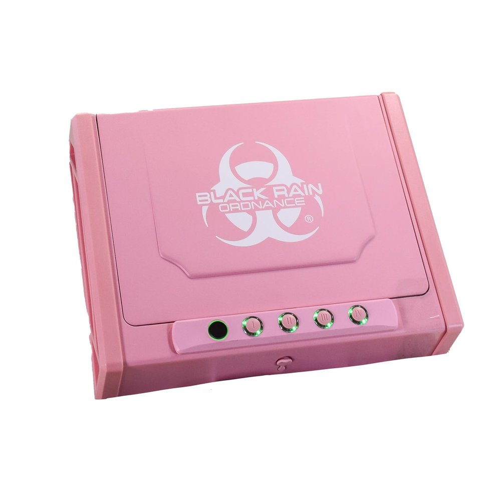 Black Rain Ordnance Gun Safe for Handguns, w/Biometric Fingerprint or Keypad Lock, Hardened Steel Lock Box for Home, Bedside, & Vehicle (Pink)