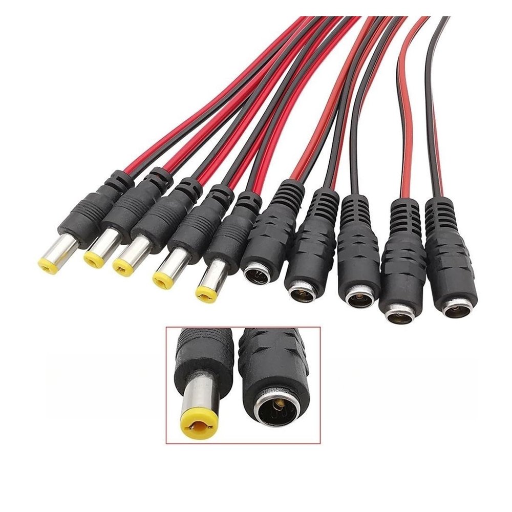 12V DC connectors 5.5 x 2.1mm DC Power Pigtail Cable Male Female Connector Fit Compatible CC/TV Security Camera Power Adapter Length 25CM(10 Male)
