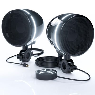 GoHawk Bluetooth Motorcycle Speakers with LED Ring, 4" Waterproof Motorcycle Stereo System, Built-in Amplifier Audio Music Player w/USB AUX for Harley ATV Scooter 4-Wheeler, AN4-Halo Black