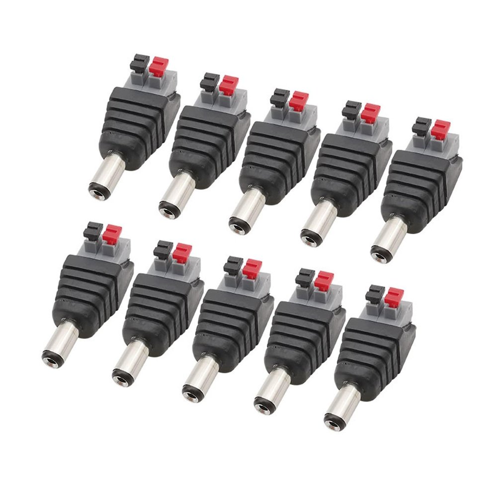 10Pcs/lot 5.5x2.1mm DC Power Male Female pl;/UG Jack Adapter No-Screws Press-Type Terminals Wire Connector Fit Compatible 3528/5050 .L-ED Strip(10 Male)