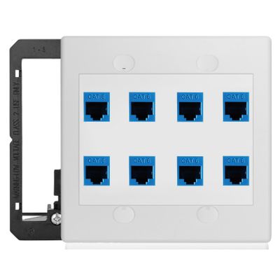 8 Port Ethernet Wall Outlet Plate Cat6 Jack RJ45 Keystone Network Cables Inline Coupler Wires Connector Date Box Cover with 2Gang Low Voltage Mount