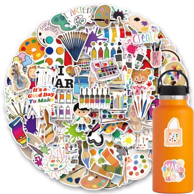 120pcs Art Painting Stickers - Paint Palette, Brushes, Pigment & Decals for Laptop, Water Bottles, Skateboard, Luggage, Computer, Toy, Phone - Gifts for Kids, Girls, Teens