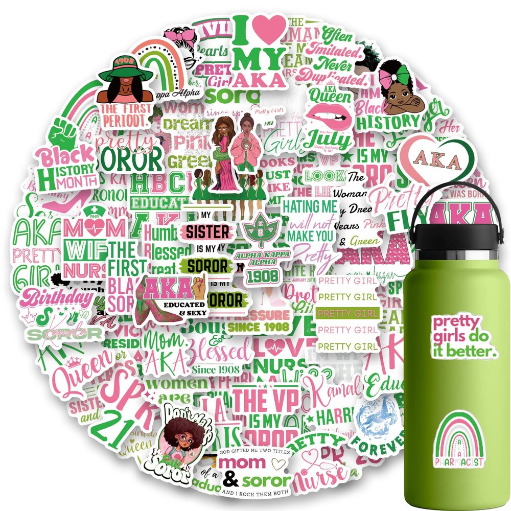 120Pcs Aka Sorority Stickers,Fellowship Cociety Waterproof Vinyl Aesthetic Stickers Decals for Laptop Water Bottles Skateboard Luggage Computer Phone Snowboard. Gifts for Women Girls Kids