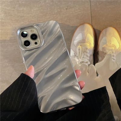 YUMESS Luxury 3D Silver Silk Pattern Phone Case for iPhone 14 13 11 12 Pro Max X XS XR 7 8 Plus SE 3 Brief Shockproof Soft Back Cover,A,for iPhone 13Promax