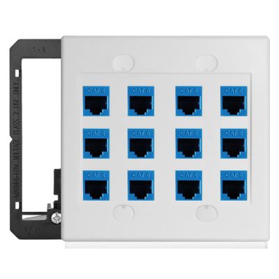 12 Port Ethernet Wall Plate Cat6 Jack RJ45 Keystone Cables Inline Coupler Wires Connector Date Box Cover with 2 Gang Low Voltage Mount Gift for Network Outlet Setup