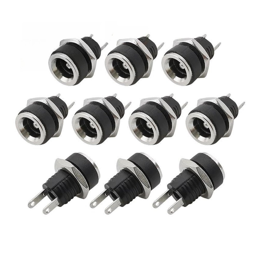 10Pcs 12V 5.5x2.1mm Plugs Jack DC Connectors 5.5 * 2.1mm DC Power Male Female Socket Nut Panel Mount DC Power Adapter Connector(A 10Pcs)