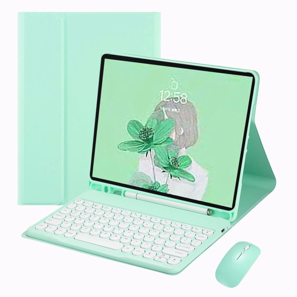 Galaxy Tab S9+/S9 Plus 12.4'' 2023 SM-X810/X816B/X818U Keyboard case with Mouse Magnetic Detachable Bluetooth Keyboard with S Pen Holder Slim Folio Leather case (Tab S9+ (2023), Mint Green)