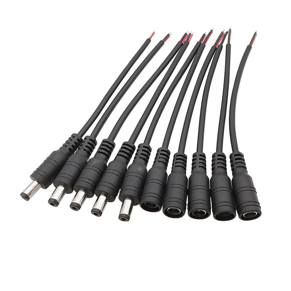 5Pairs 5.5 x 2.1mm DC Power Male pl;/UG and Female Jack Socket Pigtail Cable Wire Connector Fit Compatible CC/TV Security Camera .L-ED Strip
