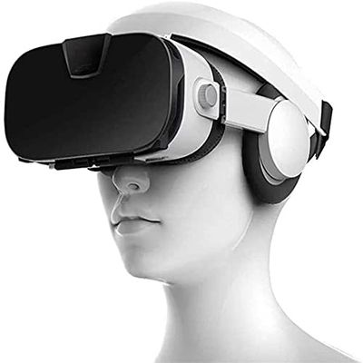 KouRy VR Headset, Head-Mounted 3D VR Glasses, 3D Glasses Goggles HD Virtual Reality Headset Compatible with iOS & Android Phone, Adjustable Distance, Compatible with 4.0-6.3 inch (Color: White)