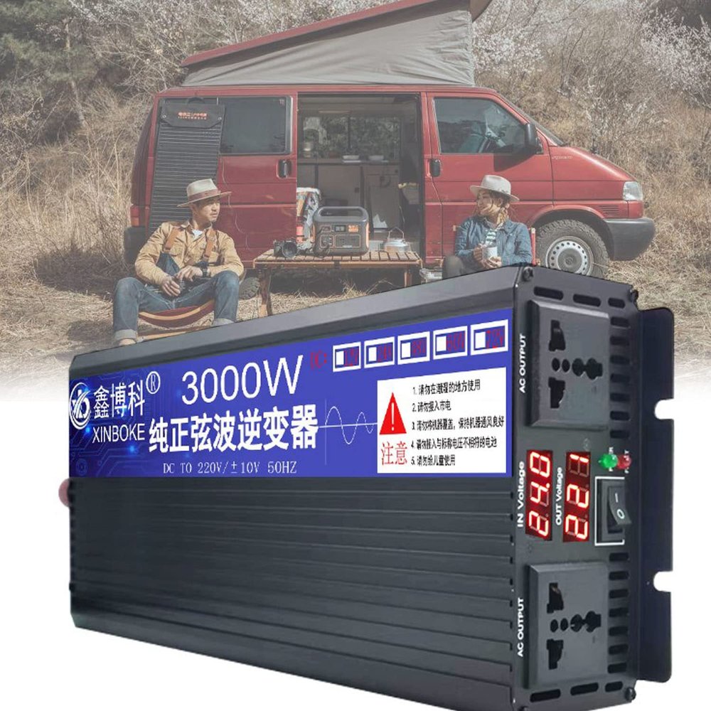 2023 New Pure Sine Wave Power Inverter 3000W/4000W/5000W DC 12/24V to AC 110V/230V Converter with Dual AC Outlets for Motorhomes,Truck,Boat,Camping,Household,Van,3000W-24Vto220V