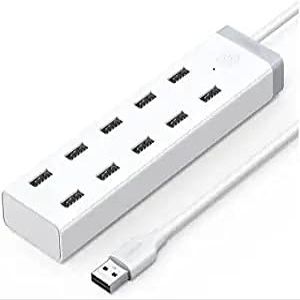 KouRy USB 3.0 Hub,USB Splitter,10 Port USB HUB Splitter 12V / 4A Powered for Laptop, USB Flash Drives, Mobile HDD and More (White)