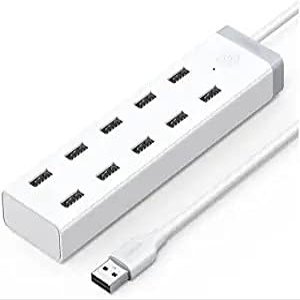 KouRy USB 3.0 Hub,USB Splitter,10 Port USB HUB Splitter 12V / 4A Powered for Laptop, USB Flash Drives, Mobile HDD and More (White)