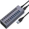 KouRy USB hub 3.0,10-Port USB Hub (7 USB 3.0 Port + 3 Charging Port), USB Splitter with Individual On/Off Switches and LED Light, for Laptop and PC Computer view 1