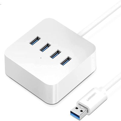 KouRy USB Hub,4-in-1 USB 3.0 Data to USB Hub Adapter Compatible with PC, Flash Drive, Mobile HDD and More (White)