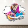 3D Smashed Decal Kitten Wall Decal Art Deco 3D Smash Animal Mural Kids Room Sticker Bl65-30" x 20" view 1