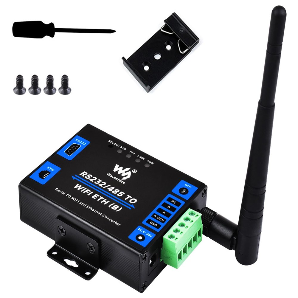 waveshare RS232/485 to WiFi and Ethernet Converter Serial Server, Modbus Gateway, MQTT Gateway,Serial Port to HTTPD Client, Allow Serial Port to WiFi, Serial Port to Ethernet, Ethernet to WiFi