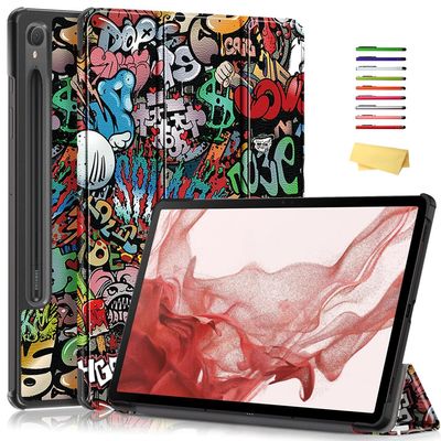 Case for Samsung Galaxy Tab S9 Tablet 11 inch 2023 (SM-X710/X716B/X718U), UUcovers Tri-Fold Slim Lightweight Folio Multi-Angle Stand PU Leather Shockproof Cover with Auto Wake/Sleep,Colorful Graffiti