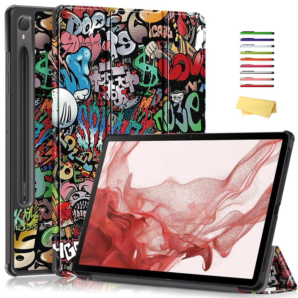 Case for Samsung Galaxy Tab S9 Tablet 11 inch 2023 (SM-X710/X716B/X718U), UUcovers Tri-Fold Slim Lightweight Folio Multi-Angle Stand PU Leather Shockproof Cover with Auto Wake/Sleep,Colorful Graffiti