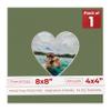 8x8 Mat Bevel Cut for 4x4 Photos - Precut Dill Green Heart Shaped Photo Mat Board Opening - Acid Free Matte to Protect Your Pictures - Bevel Cut for Family Photos, Pack of 1 Matboard Show Kit With view 1