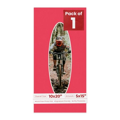 10x20 Mat Bevel Cut for 5x15 Photos - Precut Cardinal Red Oval Shaped Photo Mat Board Opening - Acid Free Matte to Protect Your Pictures - Bevel Cut for Family Photos, Pack of 1 Matboard Show Kit With