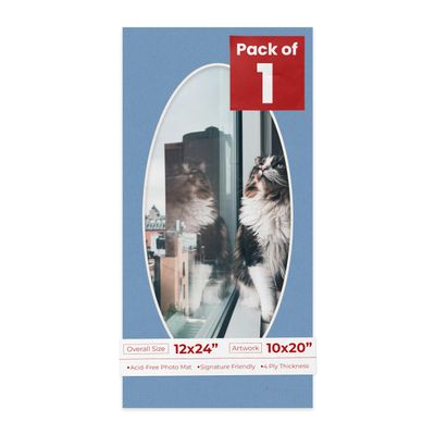 12x24 Mat Bevel Cut for 10x20 Photos - Precut Brittany Blue Oval Shaped Photo Mat Board Opening - Acid Free Matte to Protect Your Pictures - Bevel Cut for Family Photos, Pack of 1 Matboard Show Kit