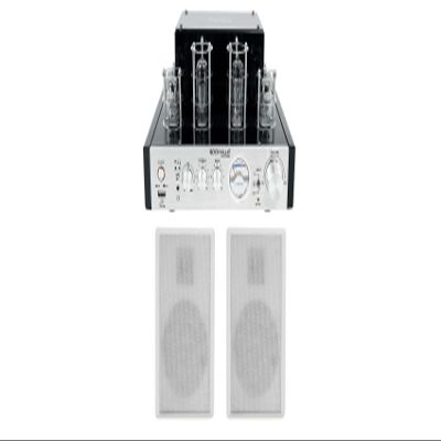 Rockville RockSlim Bundle: (4) White 5.25 in 240W Wall Mount Slim Home Theater Speakers, BluTube 70W Tube Amplifier Bluetooth Stereo Receiver for Home Audio, 5-Items