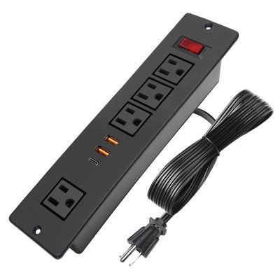 Desktop Recessed Power Strip USB C (Fast Charge 20W),Mounted Desk Plug in Extension Cord 4 Outlets (1 Extra Wide Space) w 3 USB Ports (w Switch) for Conference Counter Table Couch.