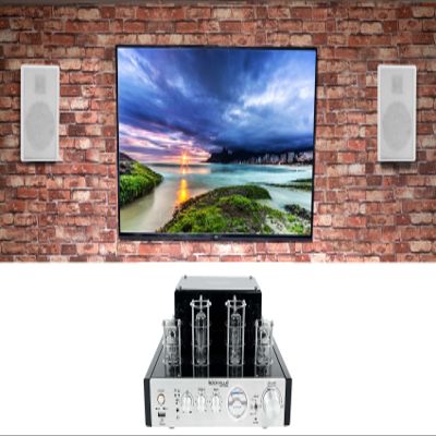 Rockville BluTube Bundle: 70-Watt Tube Amplifier Home Theater Stereo Receiver with Bluetooth, Pair of RockSlim White 5.25-in 240-Watt Slim Wall Mount Speakers for Living Room & Bedroom, 2-Items