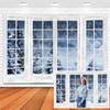 Leowefowa 12x6ft Vinyl Winter Christmas Window Backdrop - Snow Forest Glitter Xmas Snowflake Background - Baby Shower Birthday Party Holiday Decor Photo Studio Props view 1