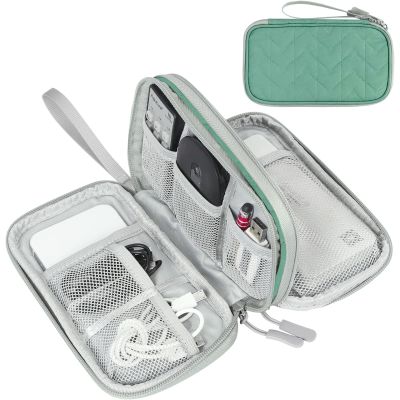 FYY Electronic Organizer, Travel Cable Organizer Bag Pouch Electronic Accessories Carry Case Portable Waterproof Double Layers All-in-One Storage Bag for Cable, Cord, Charger, Phone, Pattern Green (M)