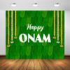 BELECO 7x5ft Fabric Happy Onam Backdrop Green Banana Leaf Marigold Garlands India Pooja Traditional Backdrop Indian Theme Party Decorations Holiday Celebration Party Supplies Banner Photo Props view 1