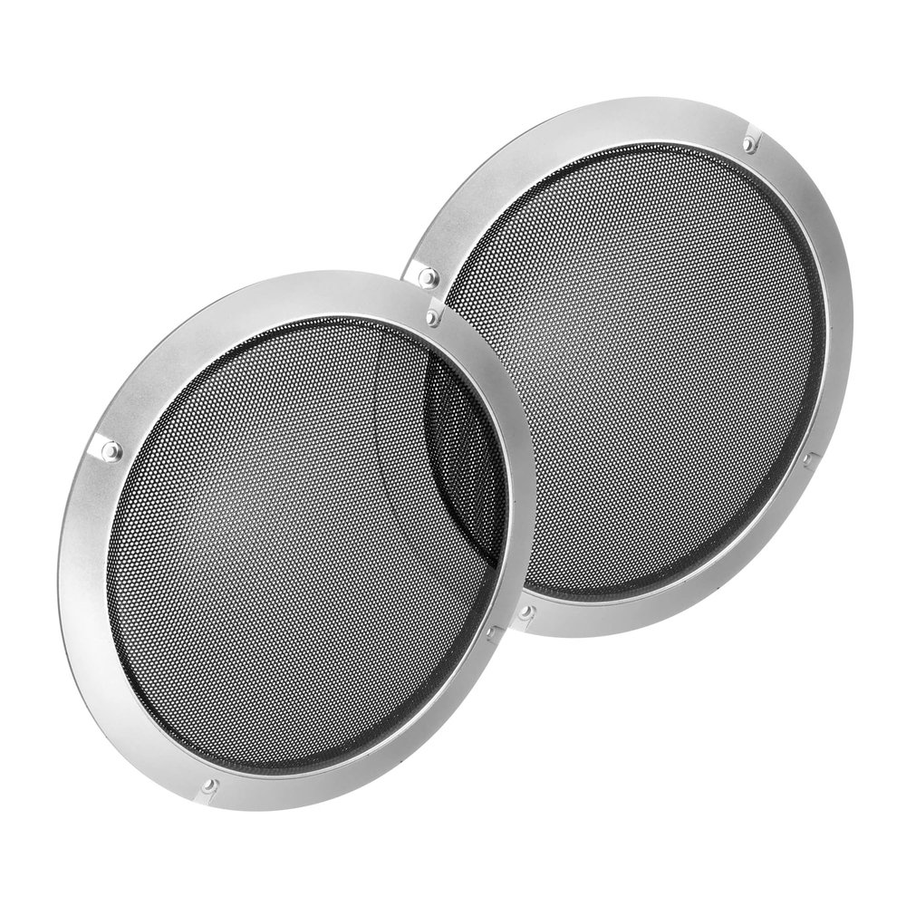 Unifizz Car 2pcs Car Auto Stereo Accessory 8 Speaker Grille Cover Mesh Trim Round Subwoofer Grille Horn Protective Guard Silver Tone
