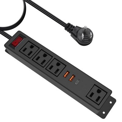 Multi Plug Outlet with USB C 20W Wall Mounted Power Strip Desk Mountable Extension Cord 4 Outlets 3 USB Ports (2 QC USB-A& 1 PD USB-C) Ports Flat Plug for Home Workshop Dorm Office