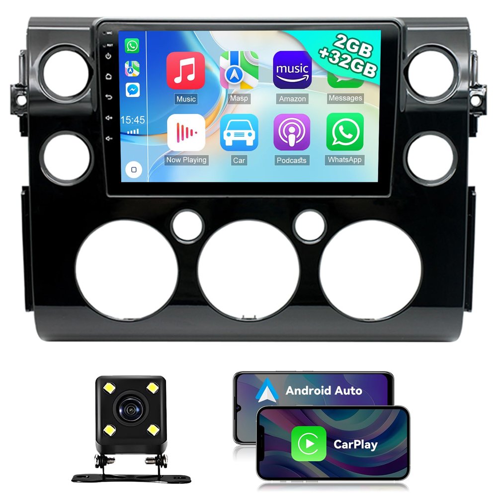 EWLSAC Android 13.0 Double Din Car Stereo for Toyot-a FJ Cruiser 2007-2013 9 Inch HD Touch Screen Car Audio Multimedia Receiver with Carplay Android Auto GPS Radio Navigation Bluetooth Camera(2G+32G)