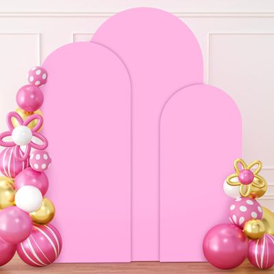 PATYDEST Wedding Arch Cover Pink Arch Backdrop Covers Set of 3 Arches Backdrop Stand Covers Spandex Fitted Round Balloon Arch Cover for Metal Arch Frame Baby Shower Birthday Garden Party 6ft 5ft 4ft