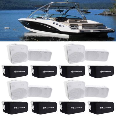Rockville (8) HP65S 6.5" Outdoor/Indoor Home Theater Speakers w/Swivel Bracket Bundle with (8) RWBC65S Neoprene Covers for Select 6.5" Outdoor/Patio/Boat Speakers (16 Items)