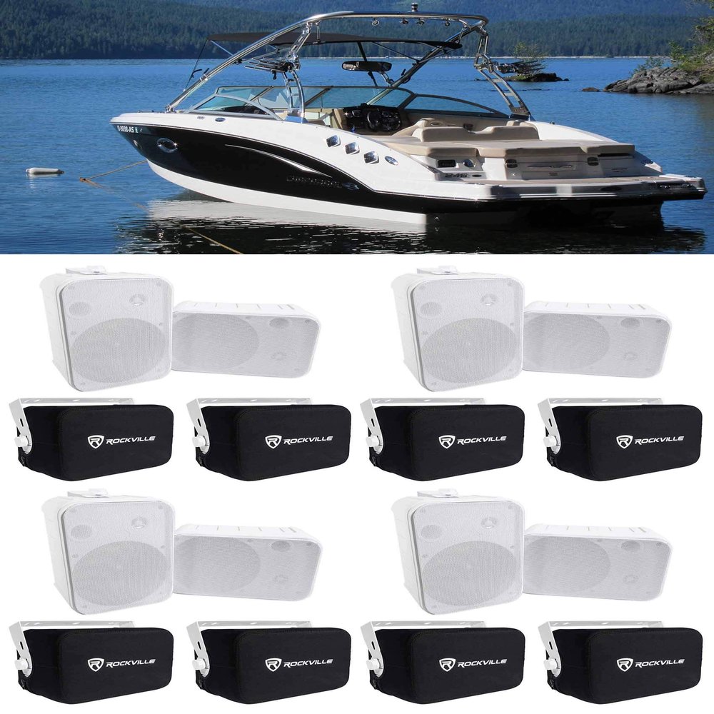 Rockville (8) HP65S 6.5" Outdoor/Indoor Home Theater Speakers w/Swivel Bracket Bundle with (8) RWBC65S Neoprene Covers for Select 6.5" Outdoor/Patio/Boat Speakers (16 Items)
