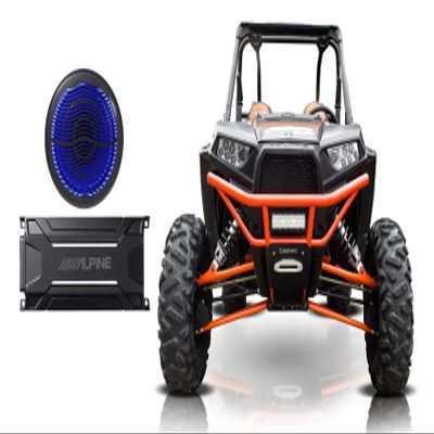 Rockville (1) MS10LB 10" 2400 Watt Black Marine/Boat 10" Free Air Subwoofer with LED Bundle with (1) Alpine KTA-30MW 600 Watt Mono Amplifier Class-D Amp for Polaris RZR/ATV/UTV/Cart (2 Items)
